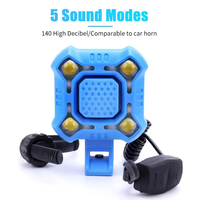 140 dB Bike Bell 4 Lamp Cycling Light 1200mAh Electric Horn Waterproof USB Charging Loud Alarm Security Bicycle Bell