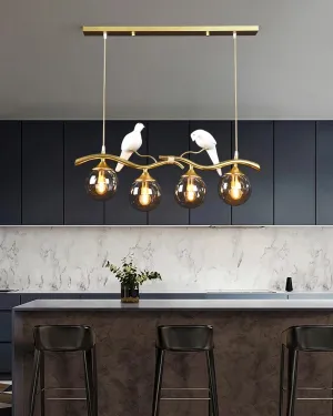4 Head Bird Chandelier - Gold & Smoke Glass