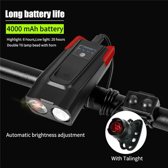 4000mAh Smart Induction Bicycle Front Light Set USB Rechargeable 800 Lumen LED Bike Light with Horn Bike Lamp Cycling FlashLight