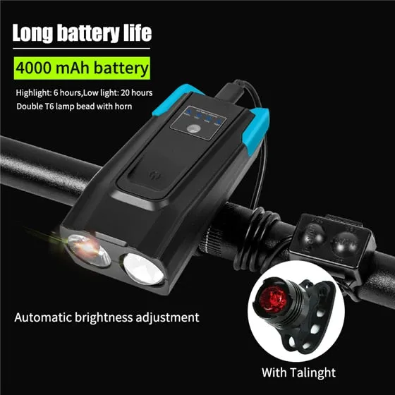 4000mAh Smart Induction Bicycle Front Light Set USB Rechargeable 800 Lumen LED Bike Light with Horn Bike Lamp Cycling FlashLight
