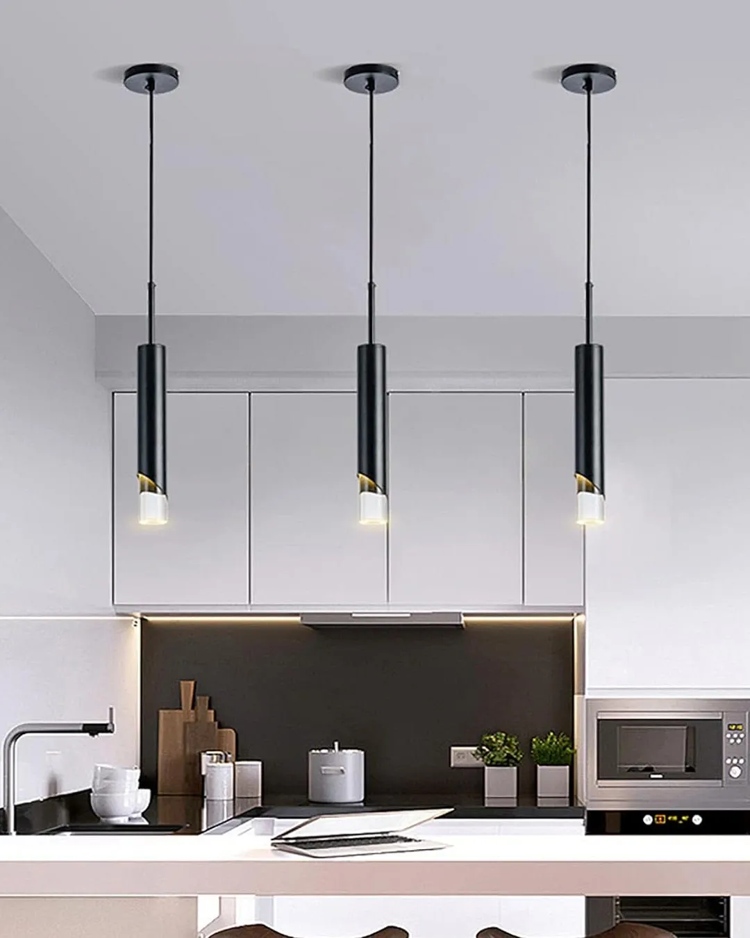 Acrylic Tube LED Pendant Light - Black
