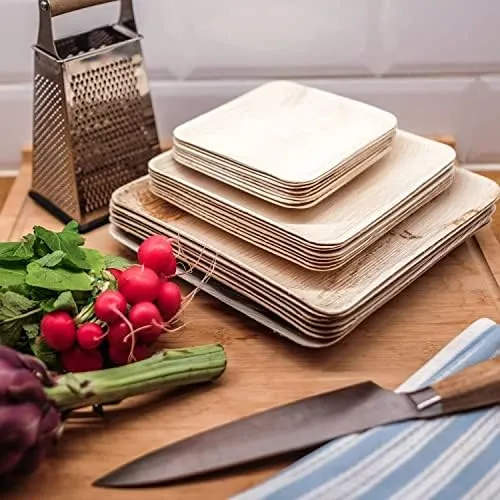 Kuber Industries Pack of 25 Disposable Palm Leaf Plates|Microwave & Oven Safe Plate|Biodegradable Serving Plates for Party, Wedding, Event Plate, 10 Inch|Beige|