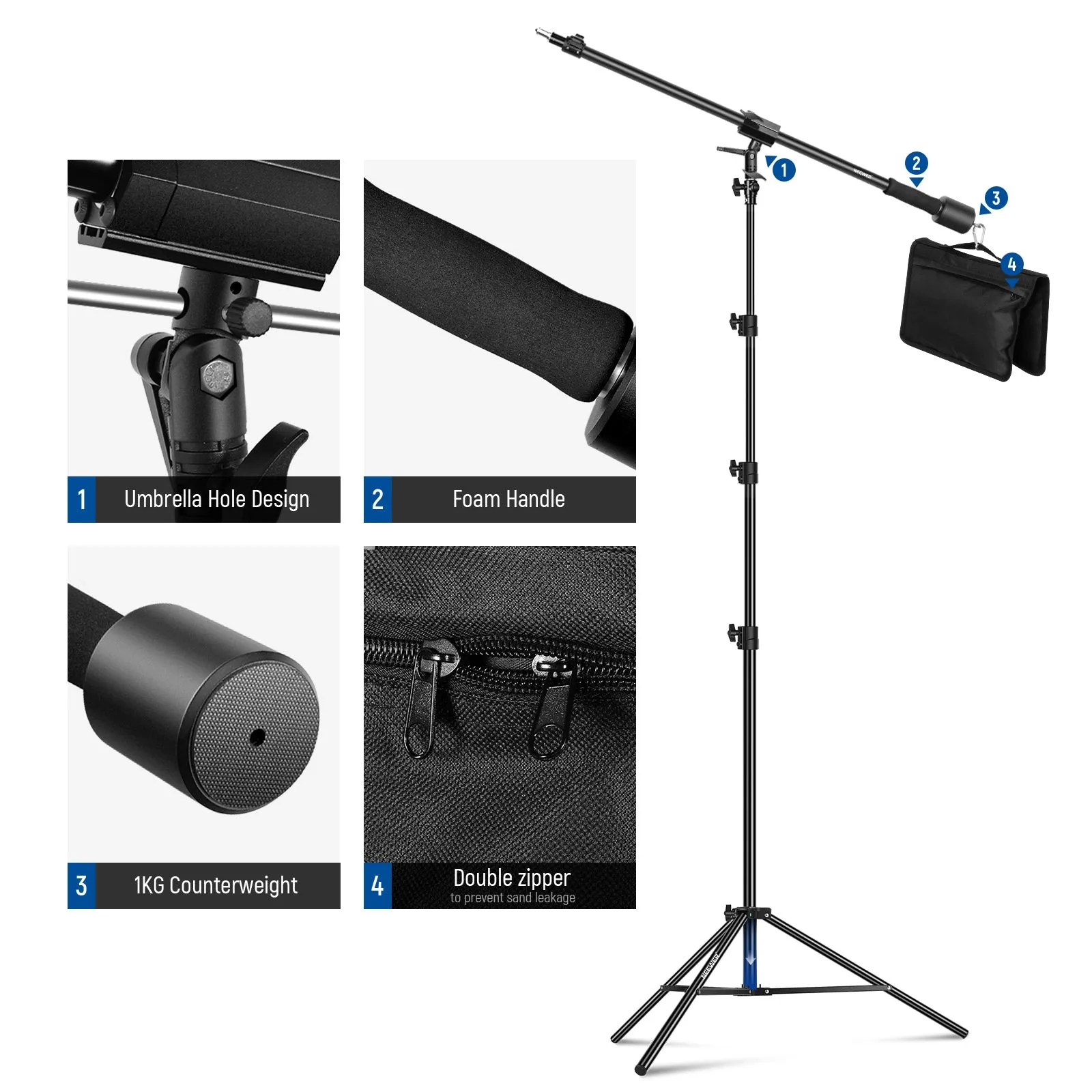 NEEWER 300cm Heavy Duty Light Stand With Sandbag