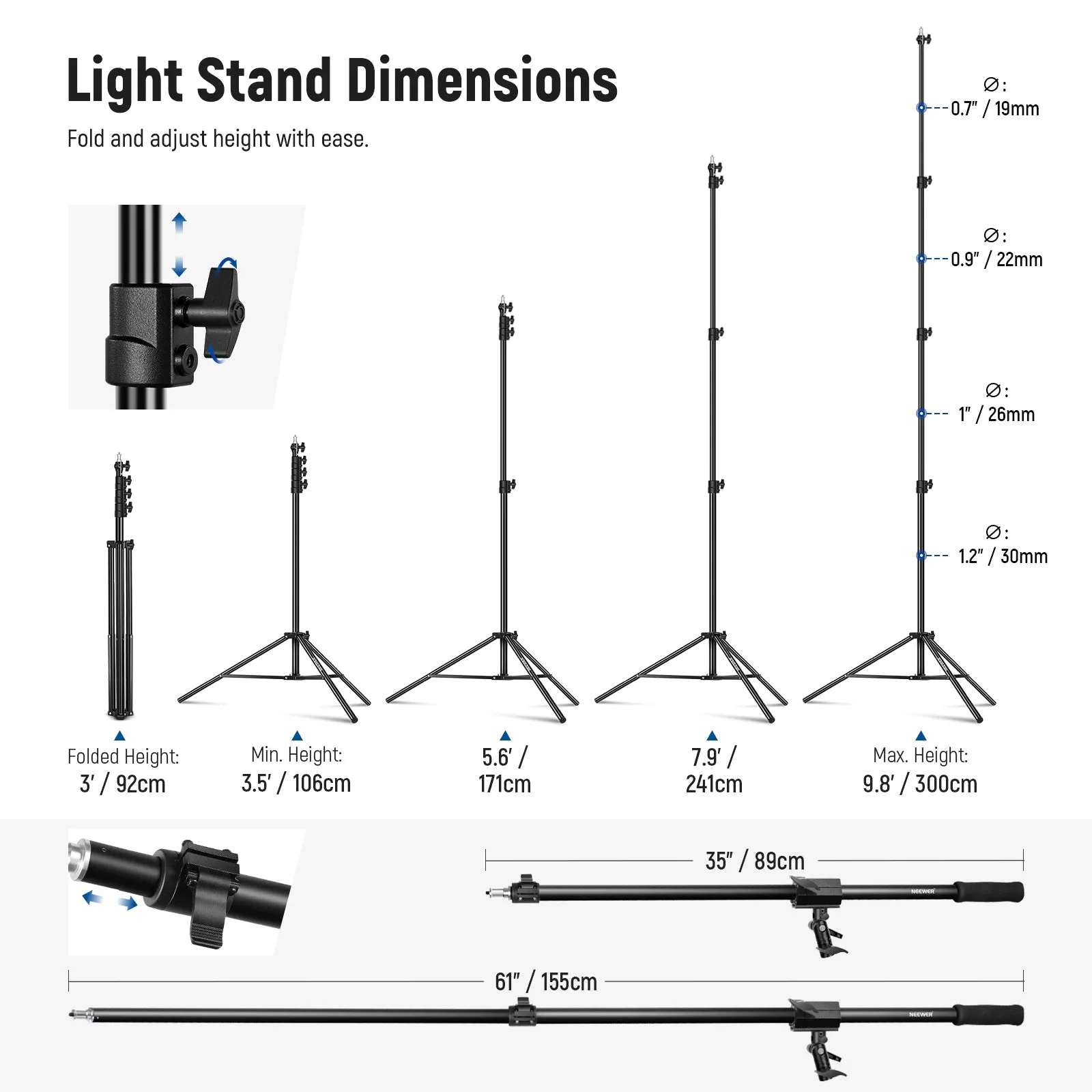 NEEWER 300cm Heavy Duty Light Stand With Sandbag