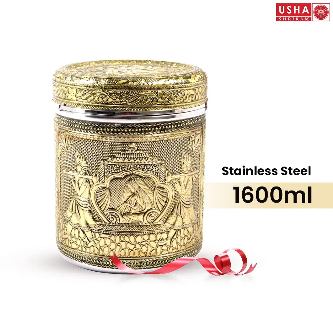 USHA SHRIRAM Stainless Steel Crafted Storage Box (1.6L - 2Pcs) |Gift Set | Kitchen Storage Organiser | Dabba For Kitchen | Rust Proof | Multi Purpose Box (Ambrose)